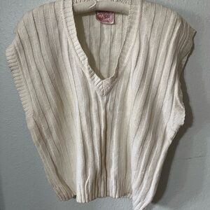 Cream Knit V-Neck Sweater Vest
